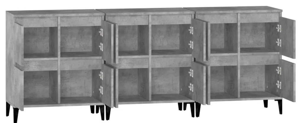 vidaXL Ντουλάπια 3 τεμ. Γκρι Σκυροδέματος 60x35x70 εκ. Επεξεργ. Ξύλο