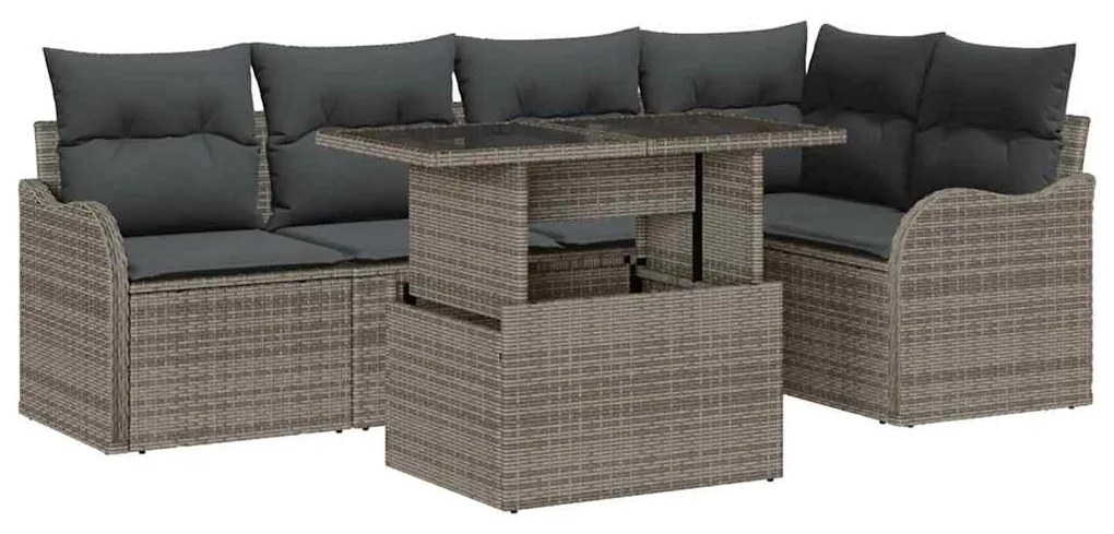 vidaXL Σετ Καναπέ Κήπου με μαξιλάρι 6 pcs Γκρι Πολυ ράταν