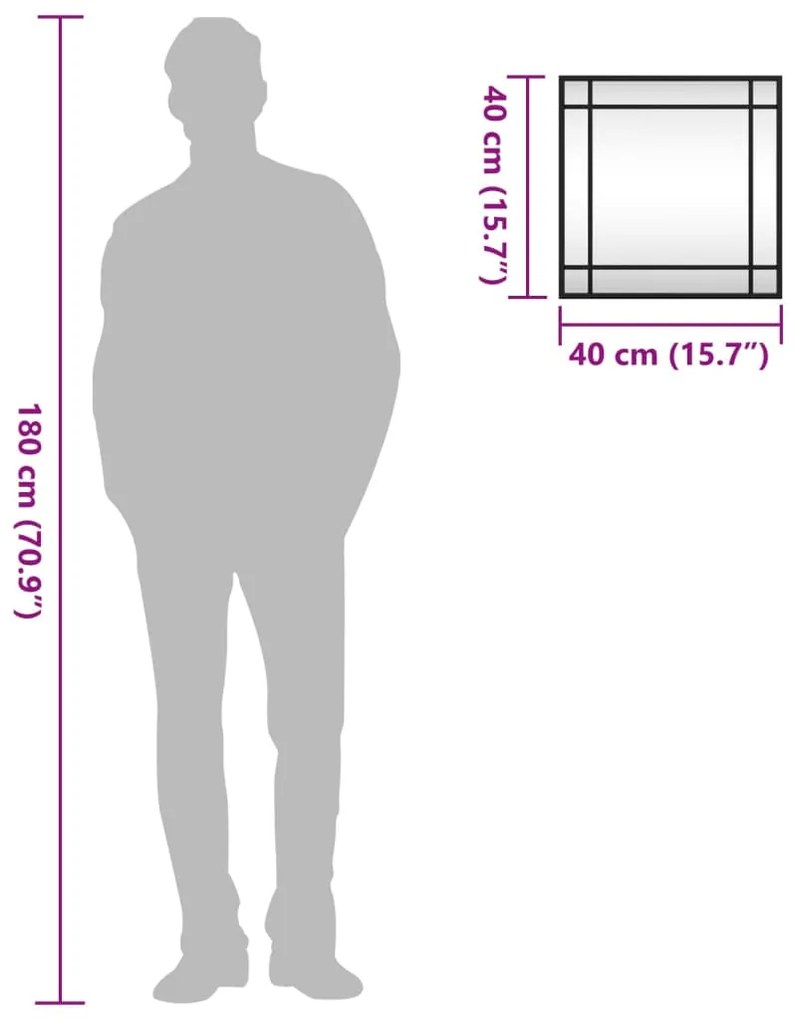 Καθρέφτης Τοίχου Τετράγωνος Μαύρος 40 x 40 εκ. από Σίδερο - Μαύρο