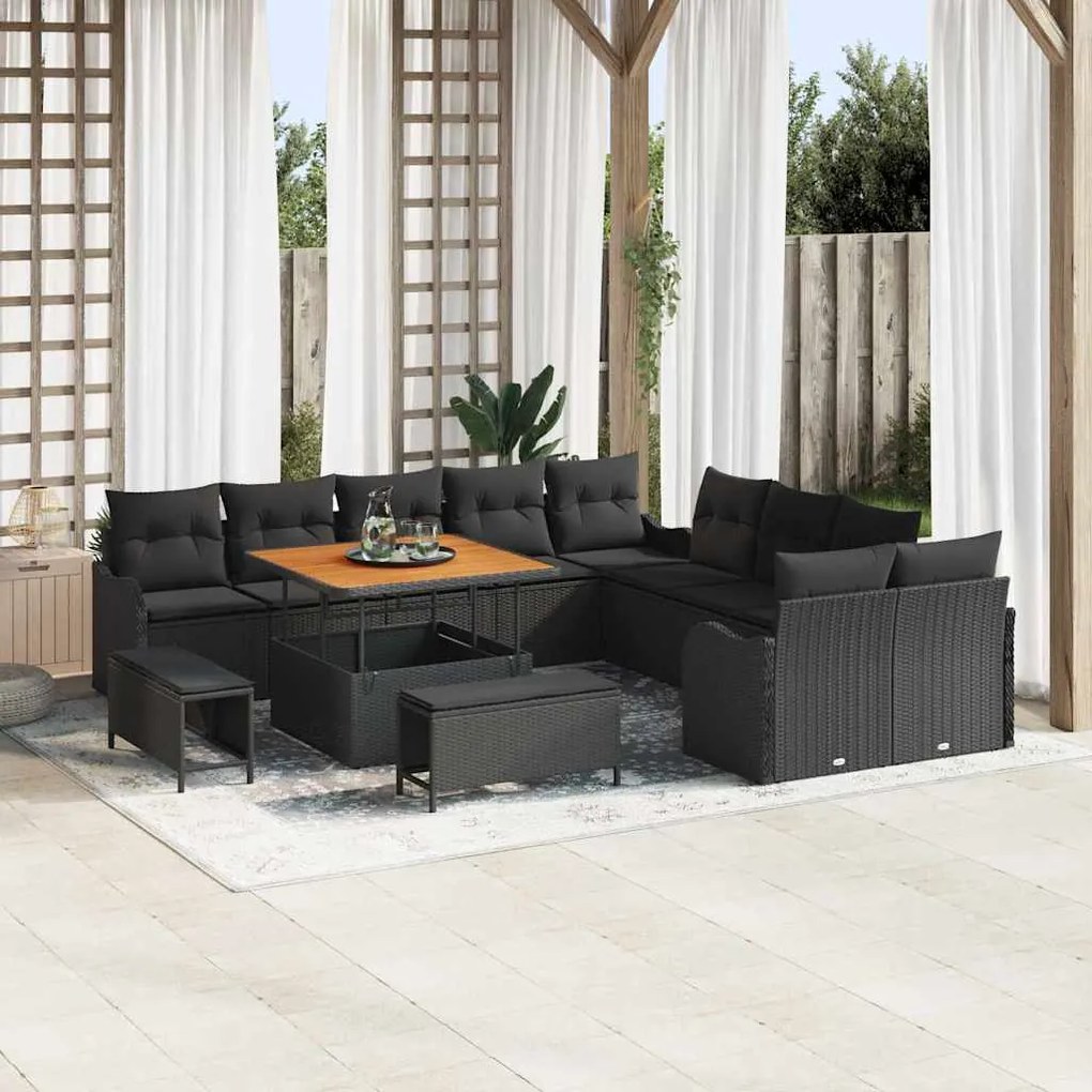 vidaXL Σετ Καναπέ Κήπου 13 pcs Μαύρο συνθετικό ρατάν