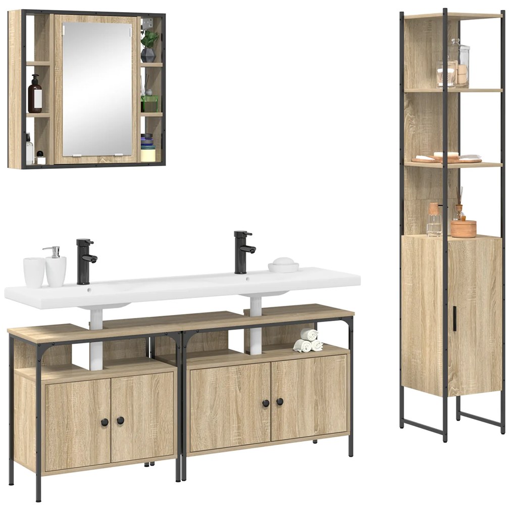 vidaXL Σετ Επίπλων Μπάνιου 4 pcs Sonoma Δρυς 33 x 33 x 185.5 εκ