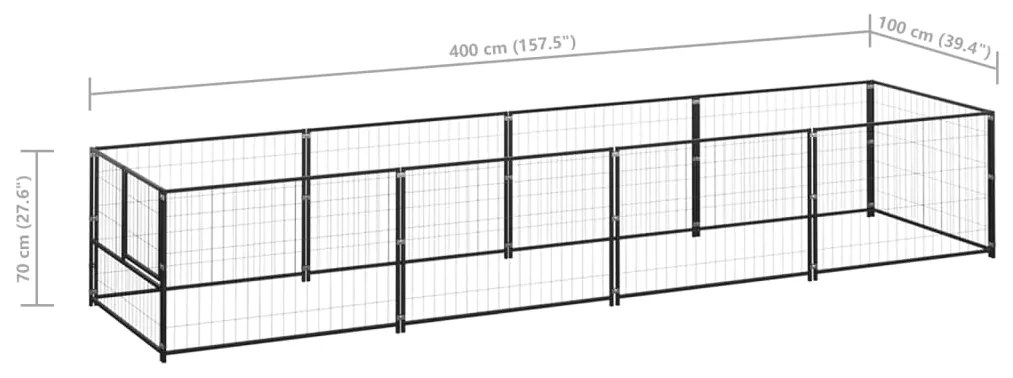 vidaXL Σπιτάκι Σκύλου Μαύρο 4 m² Ατσάλινο