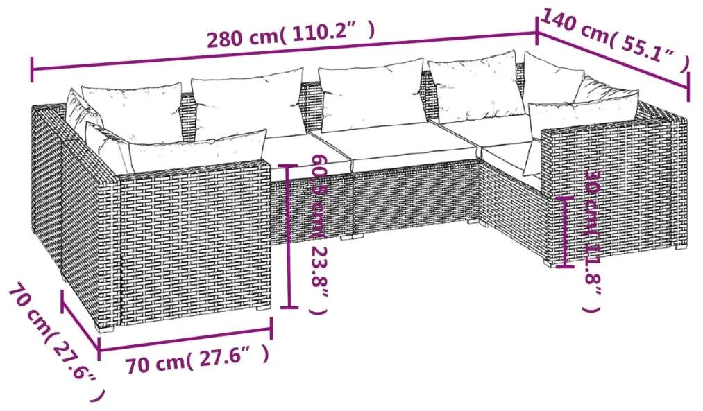 vidaXL Σαλόνι Κήπου 6 Τεμαχίων Μαύρο από Συνθετικό Ρατάν με Μαξιλάρια