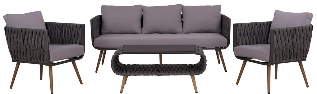 ΣΕΤ ΣΑΛΟΝΙ 4ΤΜΧ VARNAMO HM5282.11 ΑΛΟΥΜΙΝΙΟ ΟΨΗ ΞΥΛΟΥ-ΣΧΟΙΝΙ STRAP ΓΚΡΙ-ΓΥΑΛΙ