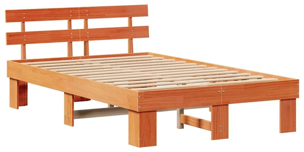 vidaXL Σκελετός Κρεβατιού Καφέ 135 x 190 cm Μασίφ ξύλο πεύκου