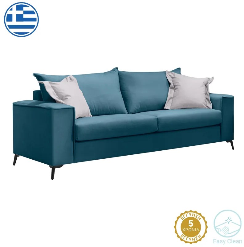 Intrahome Καναπές Verona Intrahome 3θέσιος μπλε ύφασμα με μαξιλάρια σε απόχρωση ανοιχτό γκρι 225x93x100εκ | SKU: INTRAPA-279111195