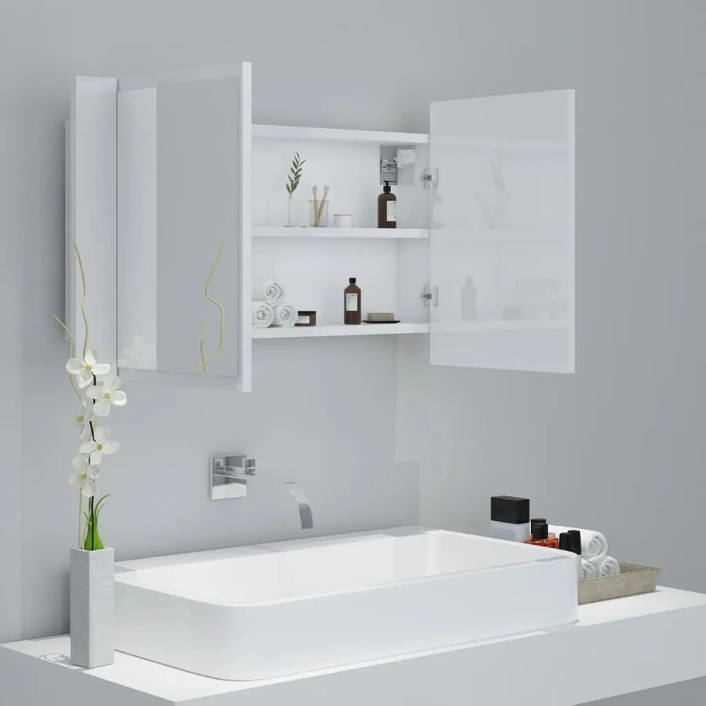 vidaXL Καθρέφτης Μπάνιου με LED Γυαλιστερό Λευκό 80x12x45εκ. Ακρυλικός