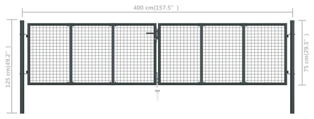 Πόρτα Περίφραξης με Πλέγμα Γκρι 400 x 125 εκ. Γαλβαν. Χάλυβας - Ανθρακί