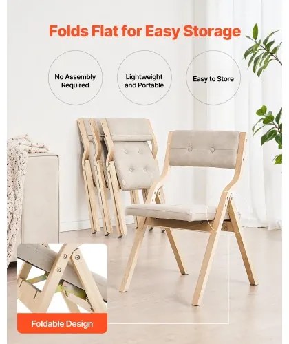 VEVOR Wooden Folding Chairs with Padded Cushion and Wooden Frame Beige Set of 4