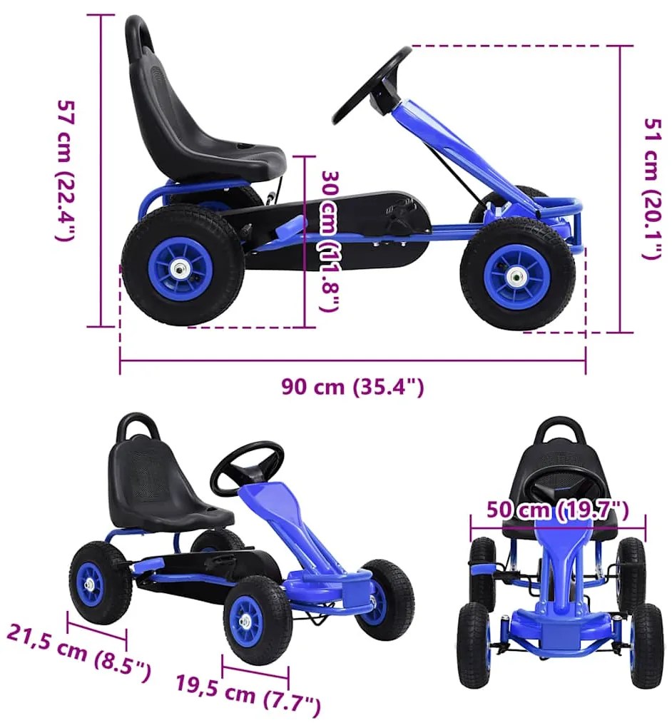 vidaXL Go Kart με Πετάλια και Λάστιχα Πεπιεσμένου Αέρα Μπλε