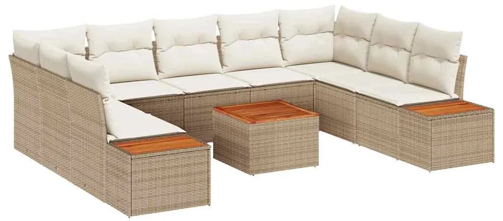 vidaXL Σετ Καναπέ Κήπου με μαξιλάρι 10 pcs Μπεζ Πολυ ράταν