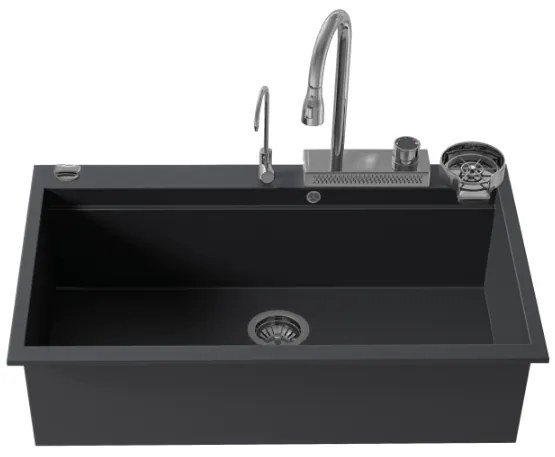 Sanitec Ultra Granite 850 Quartz Multi Ένθετος Γρανιτένιος Νεροχύτης 79Χ50cm Nero (Inox accessories)