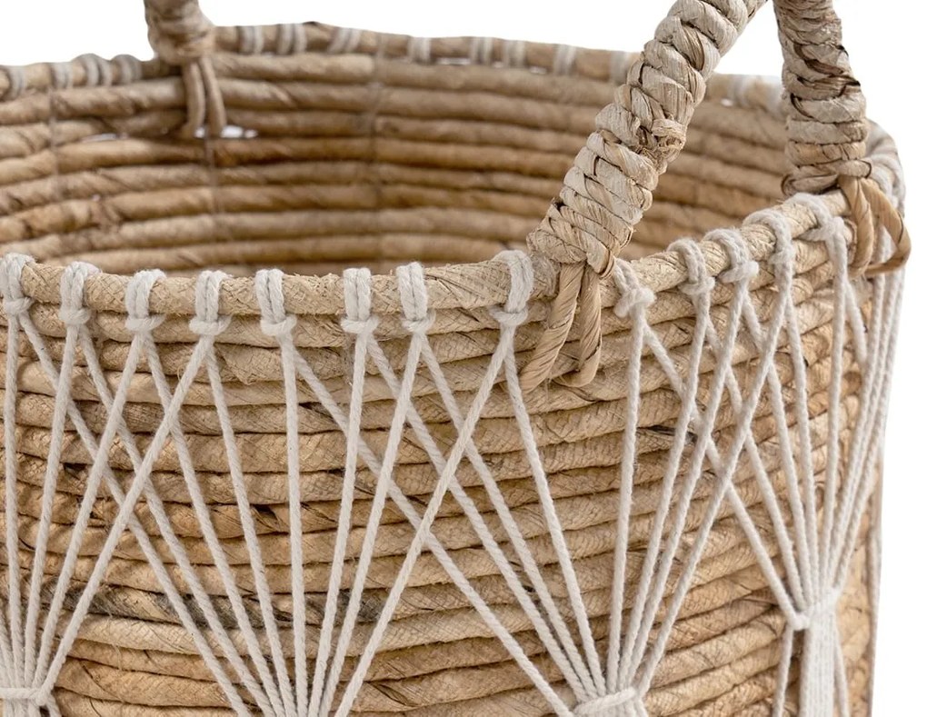 Basket S Line με χερούλια και μακραμέ medium S1231-00N3