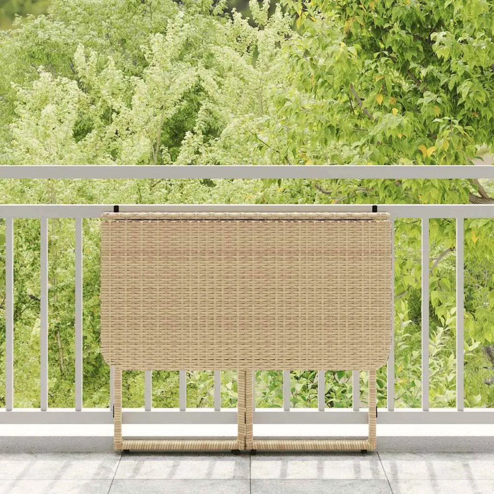 Πτυσσόμενο τραπέζι κήπου Μπεζ 90x51x75 cm Poly Rattan - Μπεζ