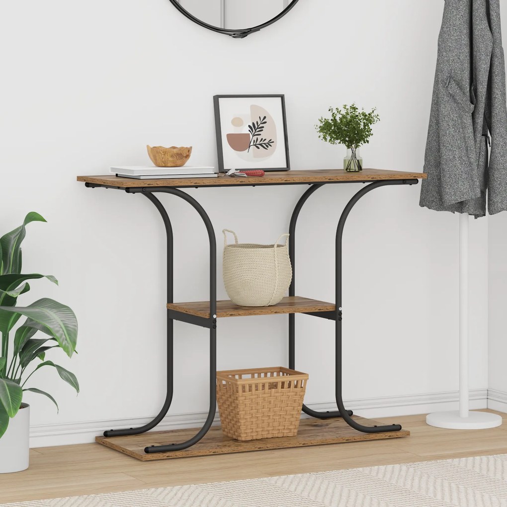 vidaXL Τραπέζι κονσόλας με ράφι Παλαιό ξύλο 101 x 35 x 80.5 εκ