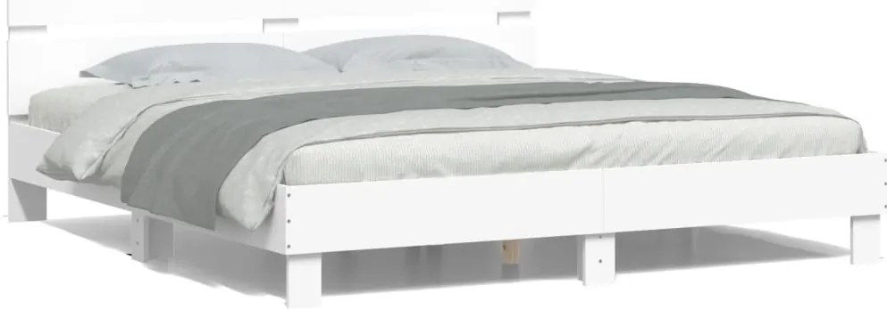 vidaXL Πλαίσιο Κρεβατιού με Κεφαλάρι/LED Λευκό 200 x 200 εκ.