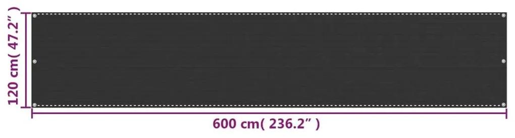 Διαχωριστικό Βεράντας Ανθρακί 120 x 600 εκ. από HDPE - Ανθρακί