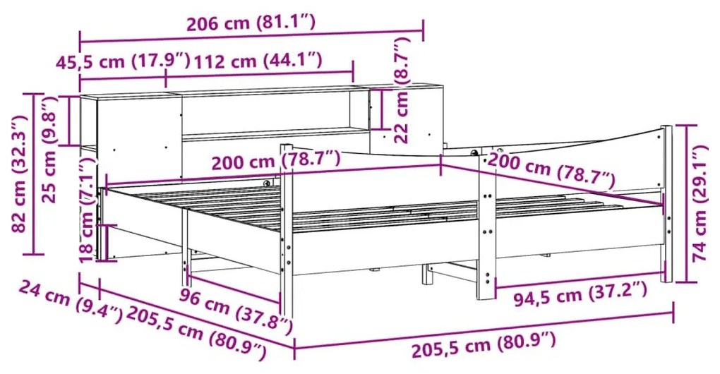 Σκελετός Κρεβατιού Χωρίς Στρώμα 200x200 εκ Μασίφ Ξύλο Πεύκου - Καφέ