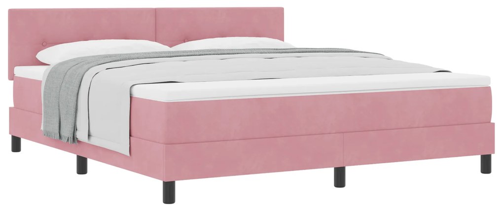 vidaXL κρεβάτι Box Spring με στρώμα Ροζ Super King Βελούδο