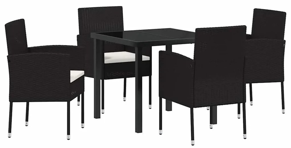 vidaXL Σέτ φαγητού για κήπο με μαξιλάρι 5 pcs Μαύρο συνθετικό ρατάν