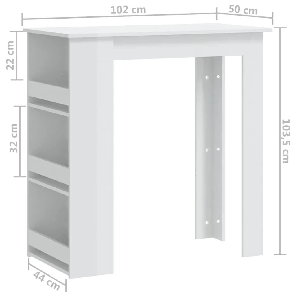 Τραπέζι Μπαρ με Ράφια Γυαλ. Λευκό 102x50x103,5 εκ. Επεξ. Ξύλο - Λευκό