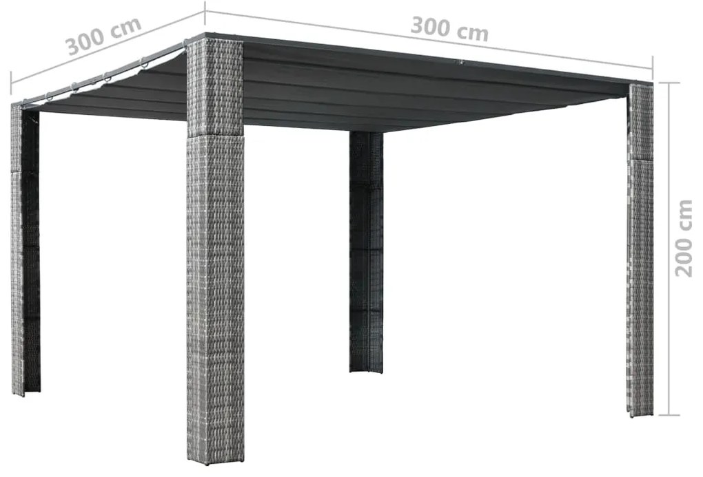 vidaXL Κιόσκι με Οροφή Γκρι/Ανθρακί 300x300x220 εκ. Συνθετικό Ρατάν