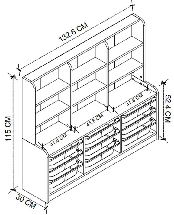 Βιβλιοθήκη Obia Megapap με 9 συρτάρια χρώμα λευκό 132,6x30x115εκ. - GP041-0112,1