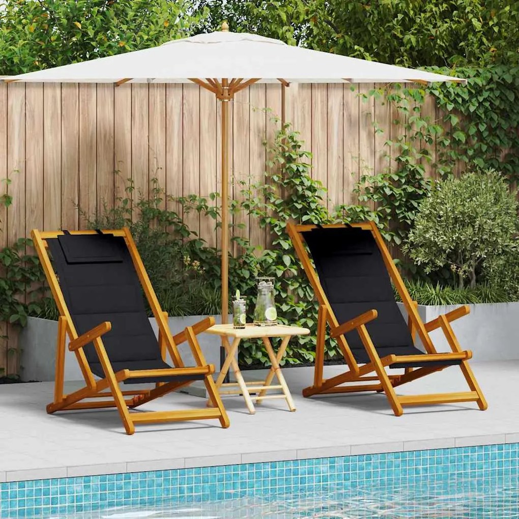 vidaXL Καρέκλα Παραλίας με μαξιλάρι 2 pcs Καφέ 61.5 x 123 x 82cm