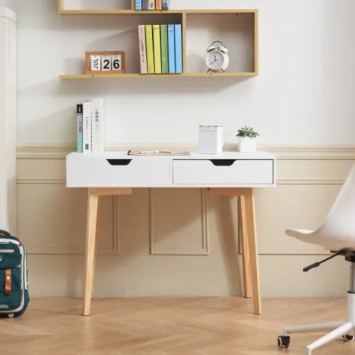 VEVOR Small Desk with Drawer Kids Desk for Bedroom Wooden Study Table White+Wood