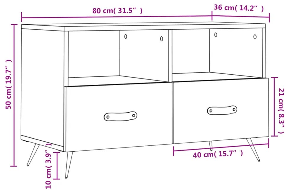 Έπιπλο Τηλεόρασης Καπνιστή Δρυς 80x36x50 εκ. Επεξ. Ξύλο - Καφέ