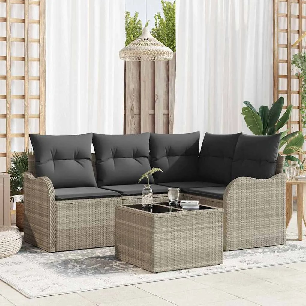 vidaXL Σετ Καναπέ Κήπου με μαξιλάρι 5 pcs Ανοιχτό γκρι Πολυ ράταν