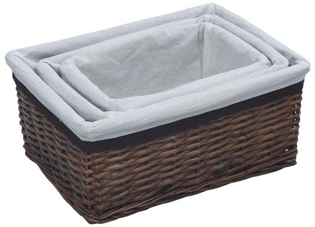 vidaXL Σετ Καλάθια Αποθήκευσης 3 τεμ. Καφέ Στοιβαζόμενα Φυσική Ιτιά