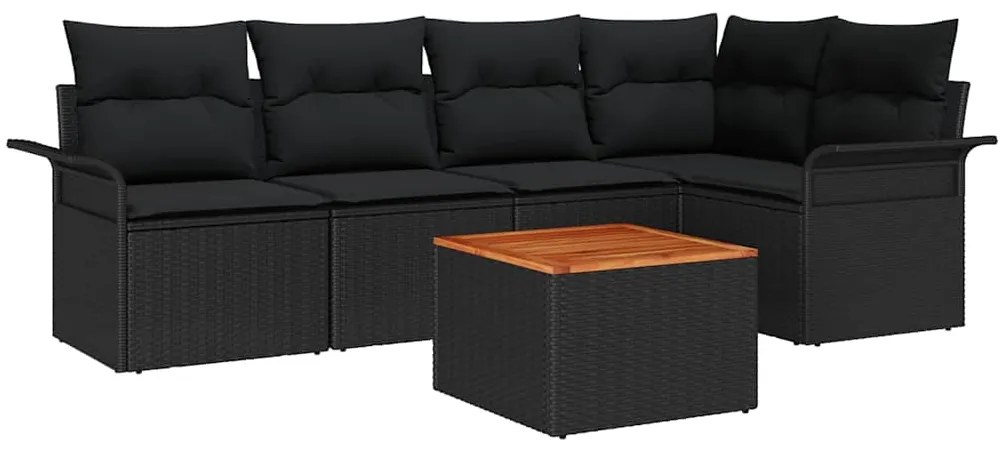 vidaXL Σετ Καναπέ Κήπου 6 pcs Μαύρο Πολυ ράταν