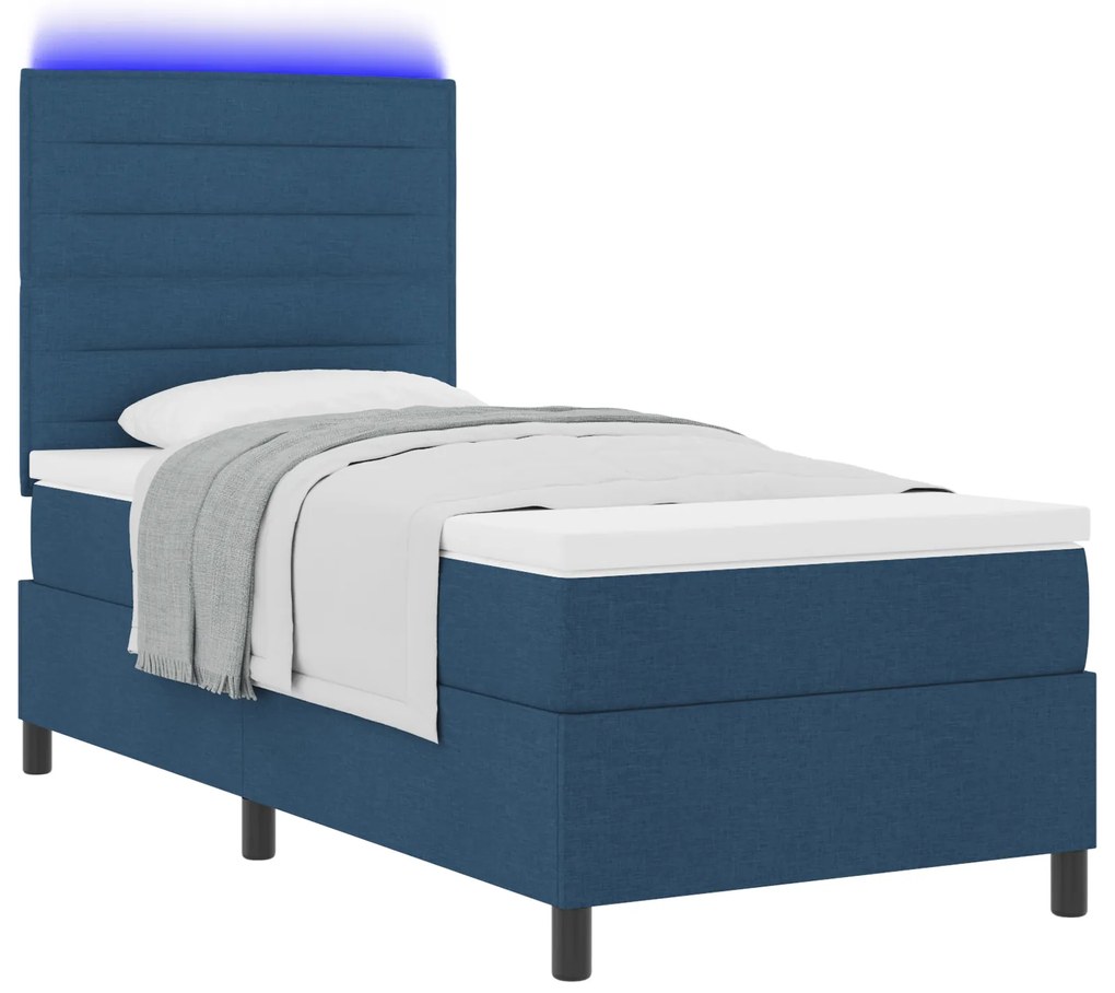 vidaXL Κρεβάτι με Στρώμα & LED Μπλε 90x200 εκ Ύφασμα