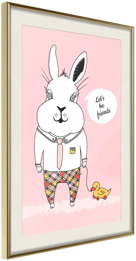 Αφίσα - Friendly Bunny - 20x30 - Χρυσό - Με πασπαρτού