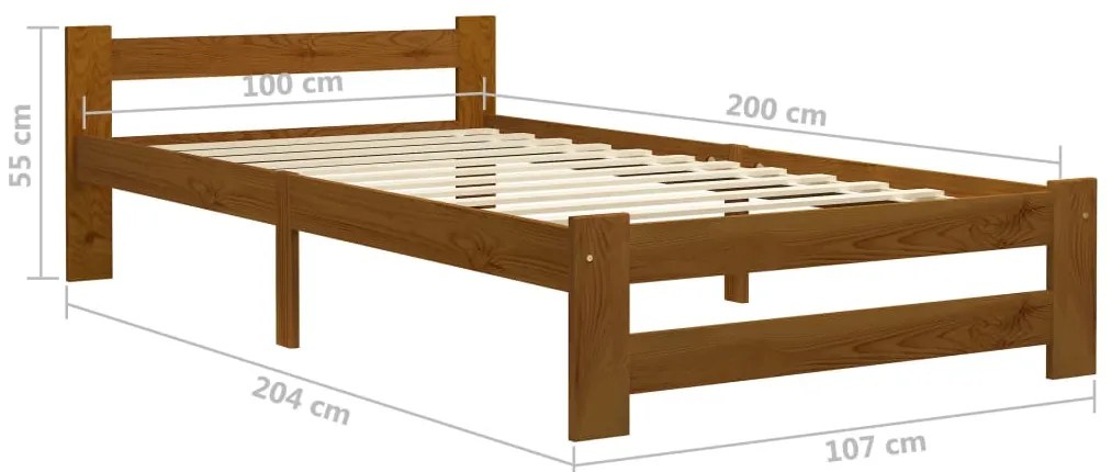 vidaXL Πλαίσιο Κρεβατιού Καφέ Μελί 100 x 200 εκ. Μασίφ Ξύλο Πεύκου