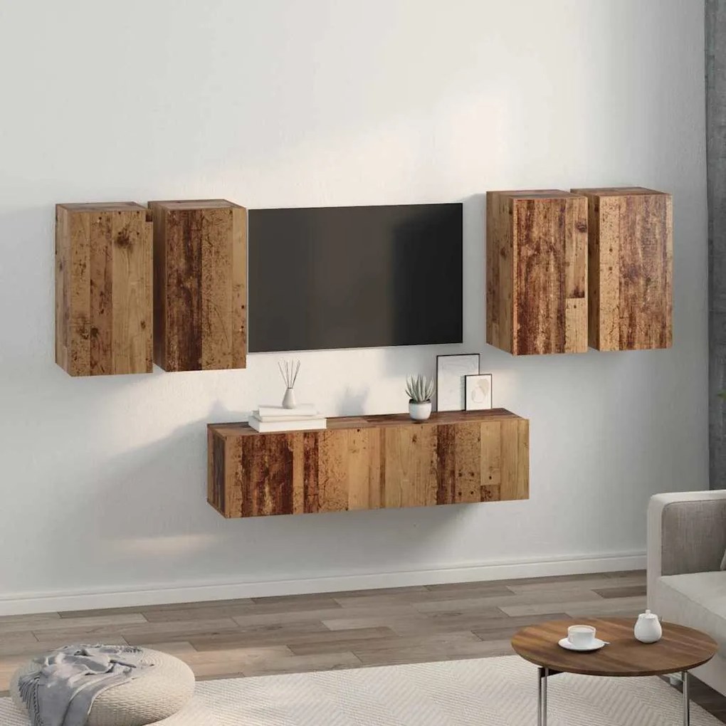 vidaXL Σετ επίπλου τηλεόρασης 6 pcs Παλαιό ξύλο 60 x 30 x 30 cm