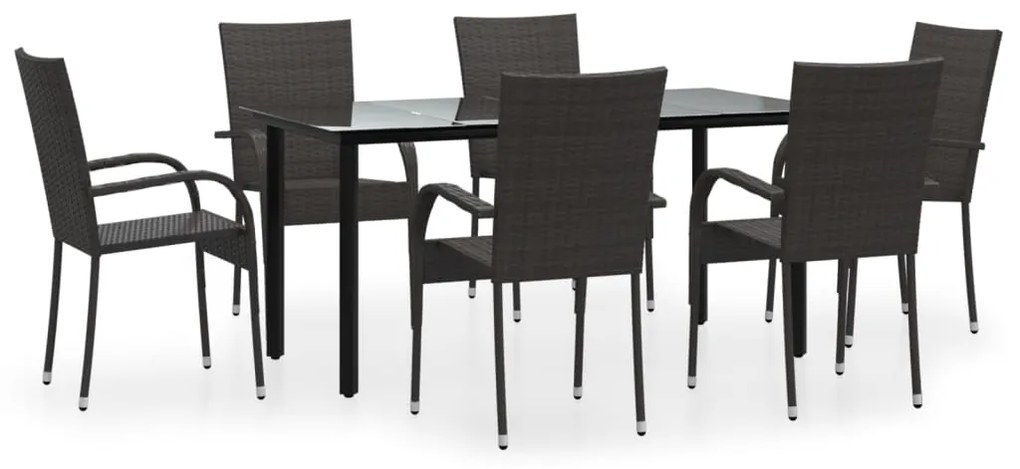 Σετ Τραπεζαρίας Κήπου 7 Τεμαχίων Καφέ από Συνθετικό Ρατάν 3156661