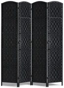 VEVOR 4 Panel Room Divider Hand-Woven Folding Privacy Screen with Hinges Black