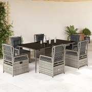 vidaXL Σετ Τραπεζαρίας Κήπου 7 τεμ. Γκρι Συνθ. Ρατάν με Μαξιλάρια
