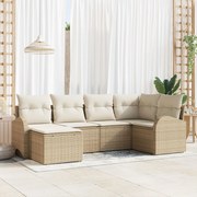 vidaXL Σετ 6 Τεμαχίων Καναπέ Κήπου με Μαξιλάρια Μπεζ Πολυ Ρατάν