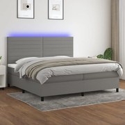 vidaXL Κρεβάτι Boxspring με Στρώμα & LED Σκ.Γκρι 200x200εκ. Υφασμάτινο