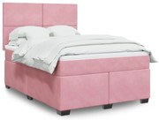 vidaXL Κρεβάτι Boxspring με Στρώμα Ροζ 140x190 εκ. Βελούδινο