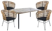 Σετ Τραπεζαρία Κήπου ArteLibre ANNIUS Φυσικό/Μαύρο Μέταλλο/Rattan/Γυαλί Με 4 Καρέκλες 14990305