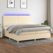 Κρεβάτι Boxspring με Στρώμα &amp; LED Κρεμ 200x200 εκ. Υφασμάτινο - Κρεμ