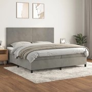 Κρεβάτι Boxspring με Στρώμα Ανοιχτό Γκρι 200x200 εκ. Βελούδινο - Γκρι