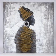 Πίνακας Σε Καμβά Γυναίκα 755-12257 100x100x3cm Gold-Black-Silver Estheti Home Τετράγωνοι Ξύλο, Καμβάς