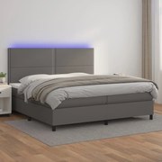 vidaXL Κρεβάτι Boxspring με Στρώμα & LED Γκρι 200x200 εκ. Συνθ. Δέρμα