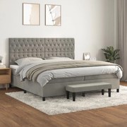 Κρεβάτι Boxspring με Στρώμα Ανοιχτό Γκρι 200x200 εκ. Βελούδινο - Γκρι