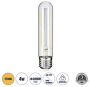 GloboStar® 99019 Λάμπα LED Long Filament E27 T30 Σωλήνας 4W 400lm 360° AC 220-240V IP20 Φ3 x Υ13.5cm Θερμό Λευκό 2700K με Διάφανο Γυαλί - Dimmable - 3 Years Warranty